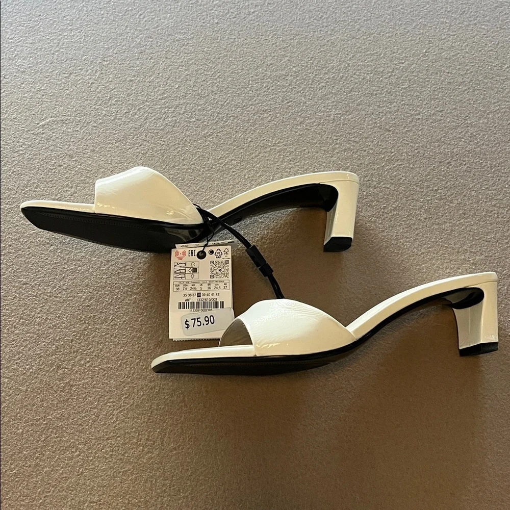 Zara Leather Cream / Off White Slides / Sandals  NWT - 7.5 / 38 - Picture 3 of 13